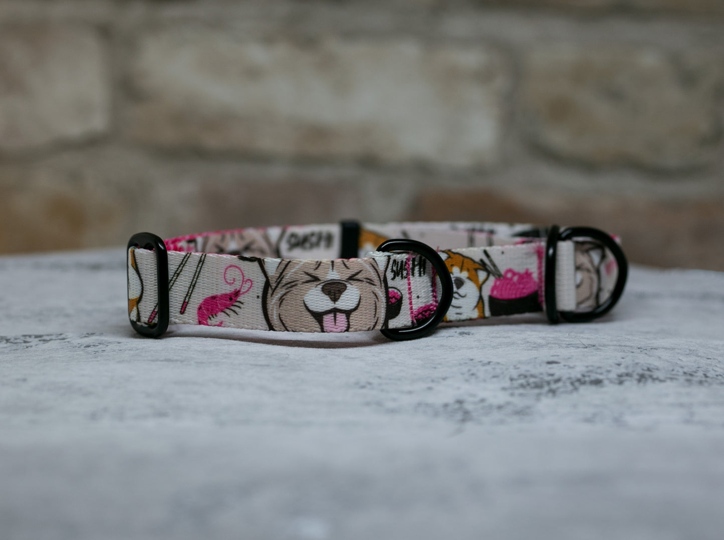 Sushi Pink Half Choke Collar size L with Black Hardware